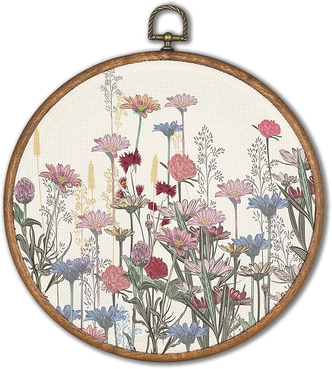 KSDUT Flower Wall Art Decor - Pink Wildflower Wall Art Canvas Frame Hanging Prints, Colorful Floral Botanical Plant Wall Art Decor for Home Bedroom Living Room Decorations 10"x10"
