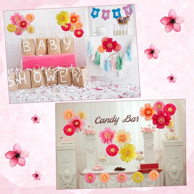 Crowye 24 Pcs Large Colorful Tissue Paper Flowers Decorations 20" Giant Fiesta Craft Crepe Paper Flowers for Wall Decor Backdrop Mexican Wedding Birthday Carnival Party (Fresh Color)