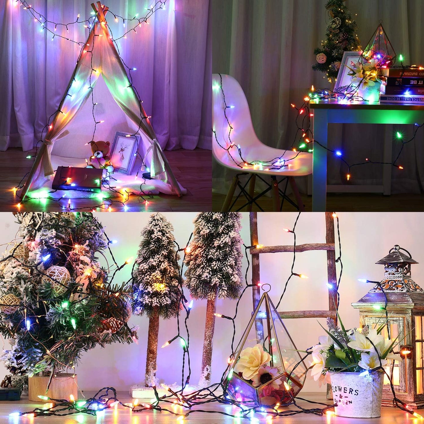 BrizLabs Christmas Lights Multicolor, 2 Pack 17.94ft 50 LED Christmas String Lights, Battery Xmas Tree Light Outdoor/Indoor, Green Wire 8 Modes Mini Xmas Light for Holiday Tree Wreath Lawn Party Decor