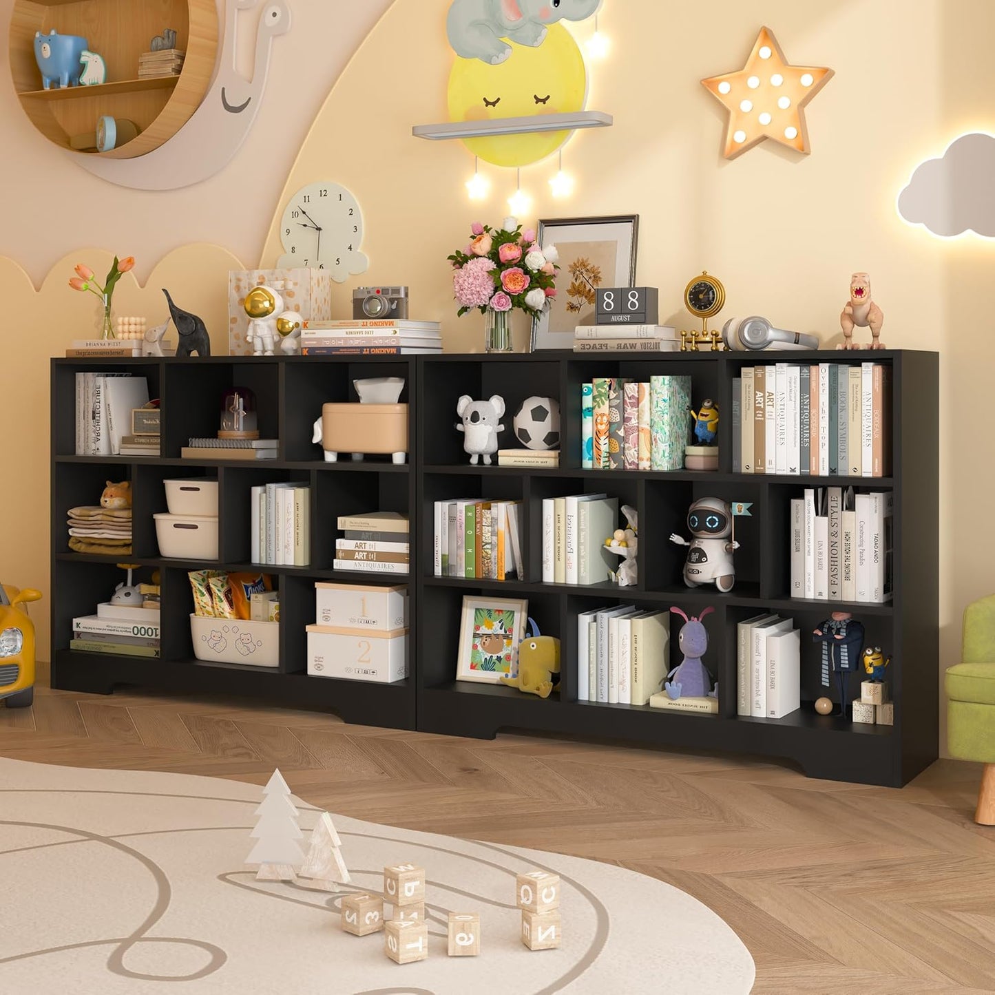 Book Shelf, 10 Cubes Storage Organizer, Freestanding Black Bookshelf Cube Shelf for Bedroom, Living Room, 3-Tier Open Bookshelf Wooden Bookcase