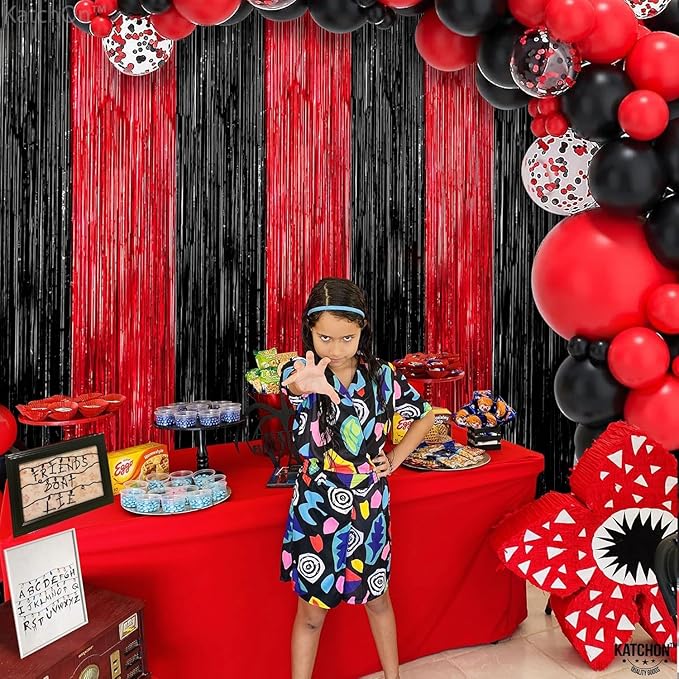 KatchOn Red and Black Fringe Curtain - 6.4x8 Ft Pack of 2 | Red and Black Streamers for Casino Theme Party Decorations | Foil Fringe for Anniversary, Bachelorette | Graduation Decorations 2026