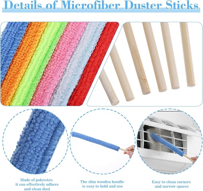 6 Pcs Microfiber Detail Duster Sticks Fan Cleaning Brush Fan Blade Cleaner Crevice Cleaning Tool Mini Split Cleaning Kit Car Air Vent Cleaner Fan Clean Brush for Home Car Window Blind