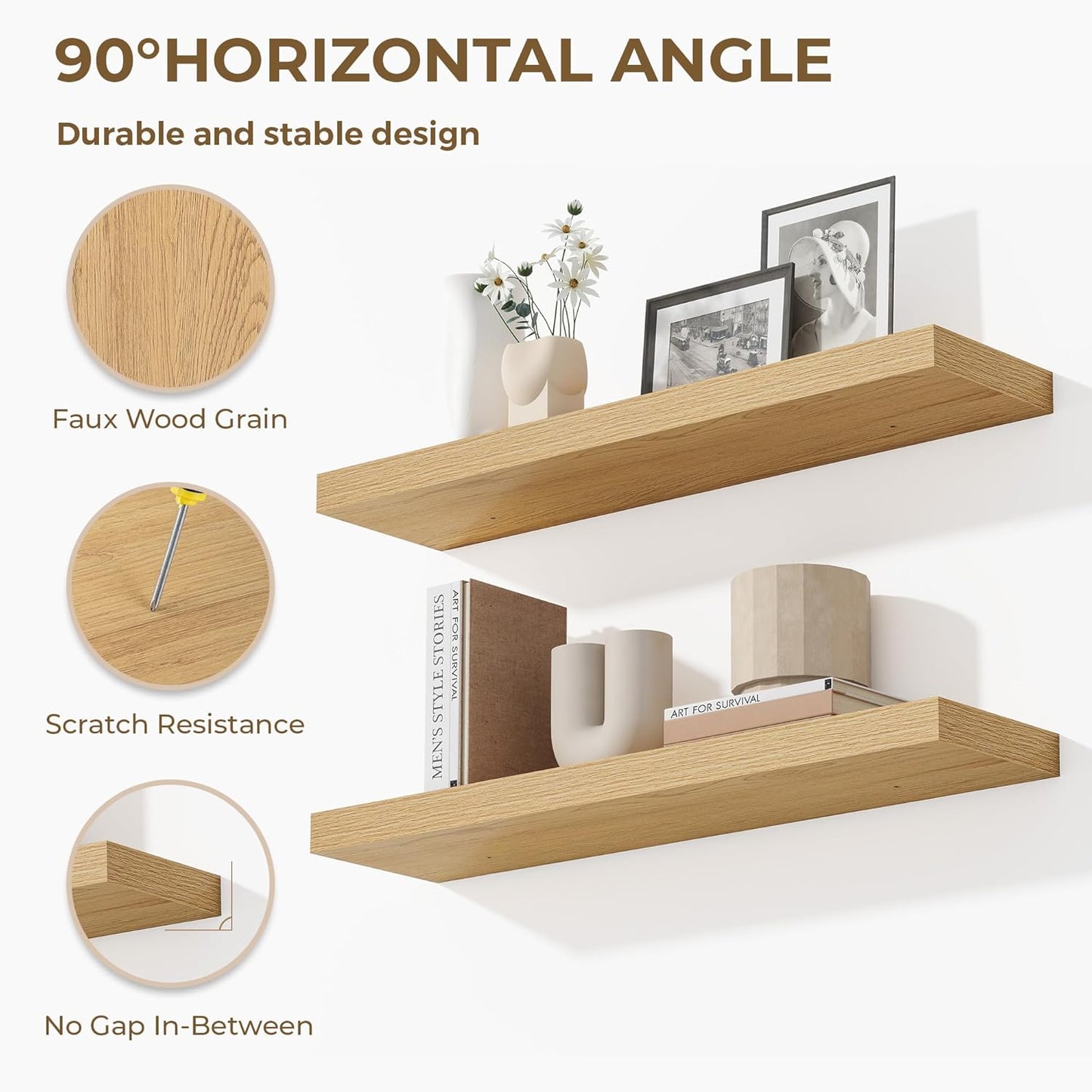 Dreamland 40 Inches Floating Shelves for Wall, 9.3" Deep Long Floating Shelves Set of 2, Large Display & Storage Shelf, Wall Shelf for Bathroom Bedroom Living Room Kitchen Office, Oak