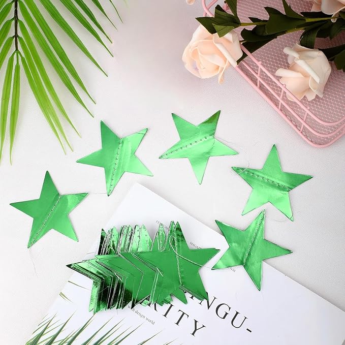 Patelai Glitter Star Garland Banner 2026 Graduation Decor 130 Feet Star Hanging Banner Twinkle Backdrop for Party Birthday Classroom Wedding Supplies(Green)