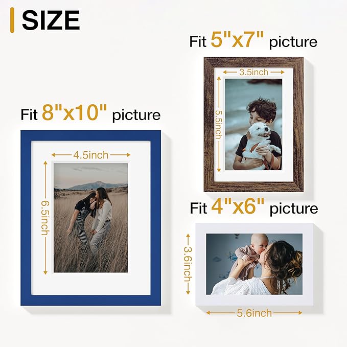 Vittanly 12 Pack Picture Frames Collage Wall Decor for Mounting or Tabletop Display, Gallery Wall Frame Set for Family, Multi Sizes Including 4pcs 8x10, 4pcs 5x7, 4pcs 4x6, Blue & Brown & White