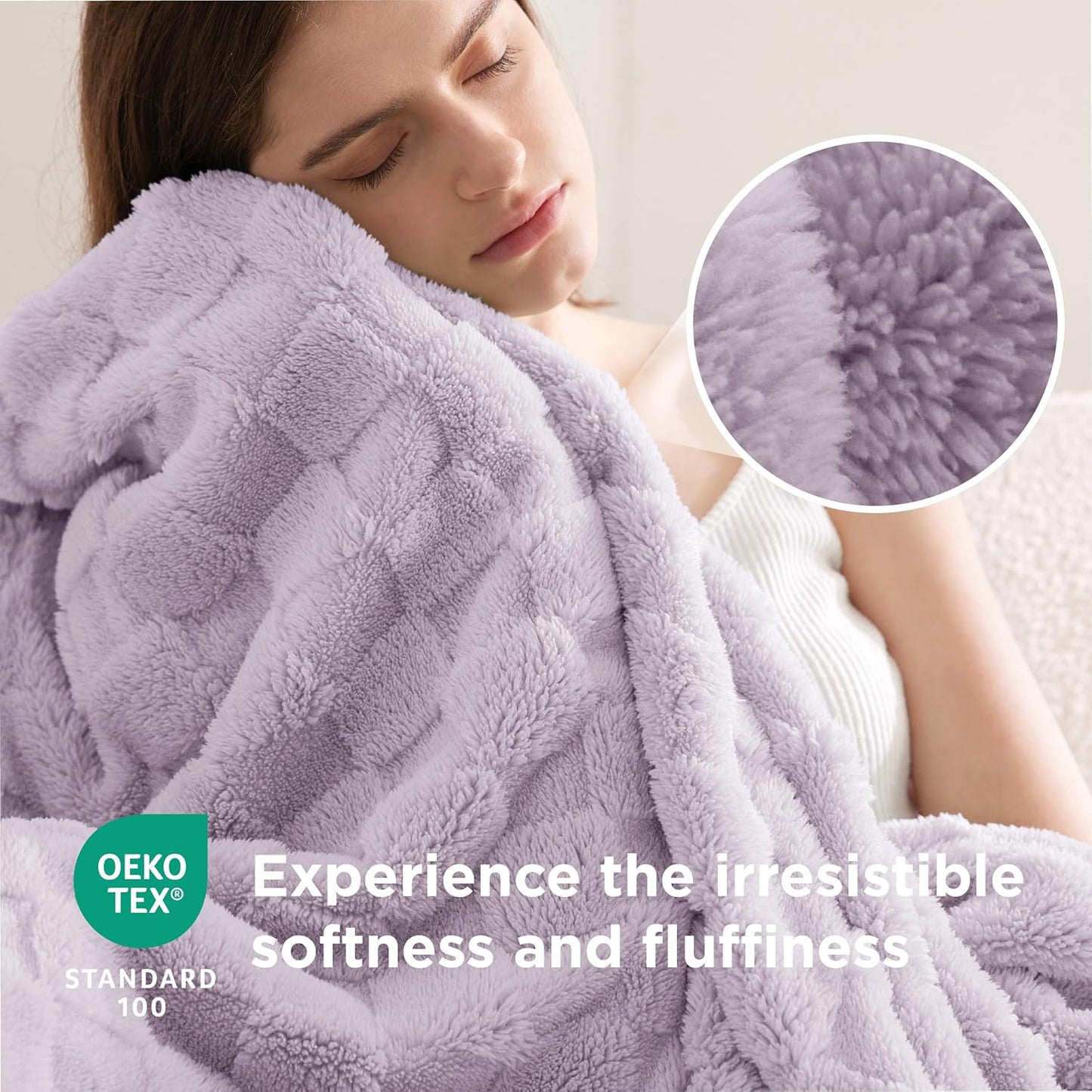 Bedsure GentleSoft Blankets Queen Size for Bed - Super Soft Cozy Blanket for Women Men Girls, Large Fuzzy Fleece Throw for Bedroom Decor, Lavender Fog, 90x90 Inches