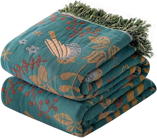 Cotton Throw Blanket 100% Muslin for Couch Bed 80''x 90'' Farmhouse Blanket 4-Layer Summer Blankets Boho Quilt Decor for All Seasons Cozy Soft Lightweight Knitted Warm Blanket Gifts for Women