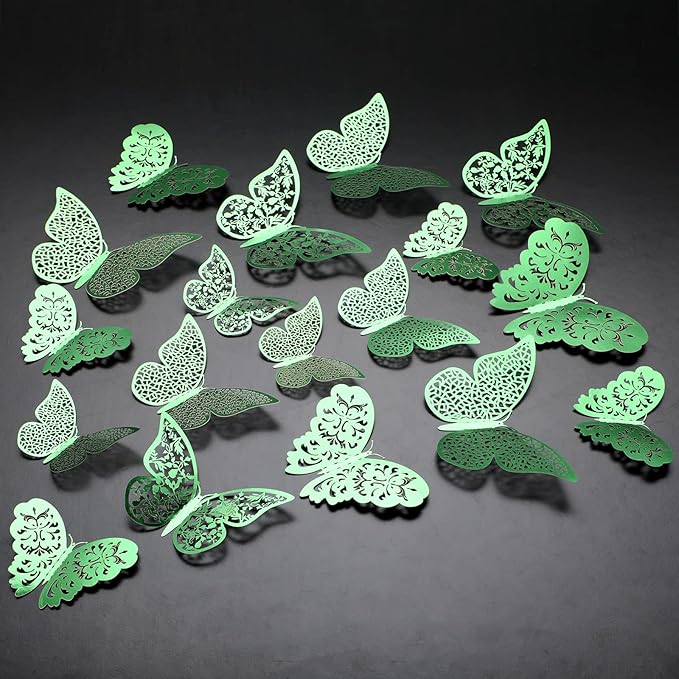 Bememo 72 Pieces 3D Butterfly Wall Decals Sticker Decal Wall Decor Art Decorative Sticker 3 Sizes for Room Offices Bedroom Bathroom Living Room Decor(Light Green)