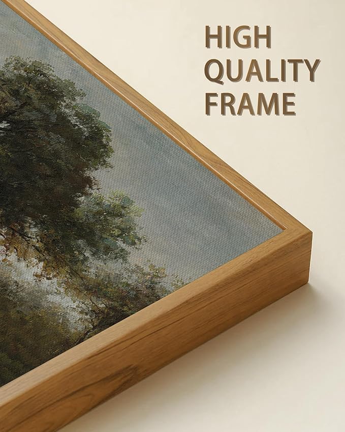 SHENIFY Vintage Landscape Framed Wall Art Rustic Cottage Countryside Farmhouse Decor Retro Painting for Kitchen Bedroom Living Room Bathroom - 8x16in Natural Framed