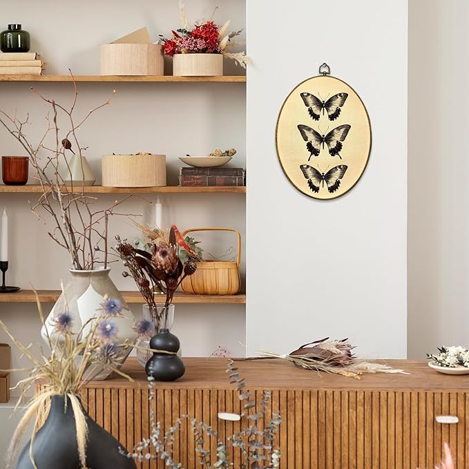 Mcehtle Vintage Butterfly Wall Art Decor, Moody Moth Cottagecore Oval Framed Canvas Prints 8.6x11.4, Academia Insect Wall Hanging Artwork Decorations for Gallery Home Bedroom Living Room