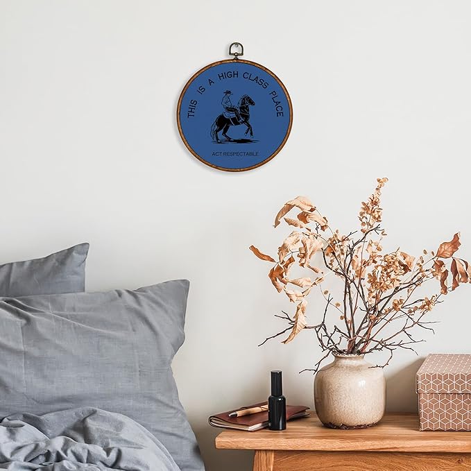KSDUT Western Cowboy Blue Wall Art Decor - Preppy Trendy Southwestern Wall Art Canvas Frame Hanging Prints, Foyer Entryway Modern Round Wall Decor for Home Dorm Decorations 10"x10"