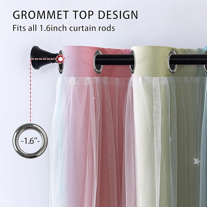 XiDi Girls Bedroom Curtains - Rainbow Unicorn Princess Ombre Blackout Curtains, 72 Inches Long Pink/Blue