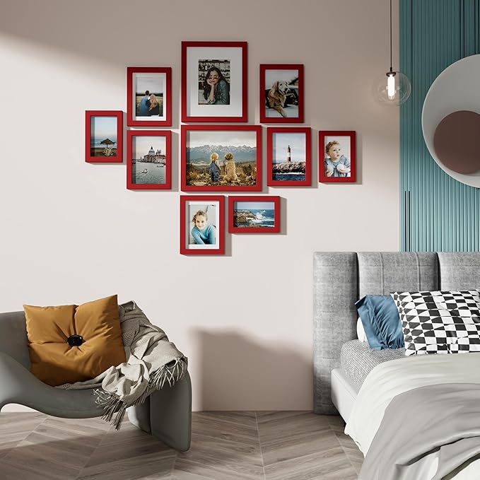 Vittanly 10 Pack Picture Frames Collage Wall Decor, Gallery Frame Set for Wall Mounting or Tabletop Display, Multi Sizes Including 2pcs 8x10, 4pcs 5x7, 4pcs 4x6, Red