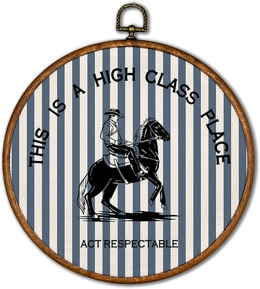 KSDUT Western Cowboy Wall Art Decor - Blue Stripe Preppy Trendy Southwestern Wall Art Canvas Frame Hanging Prints, Foyer Entryway Modern Round Wall Decor for Home Dorm Decorations 10"x10"
