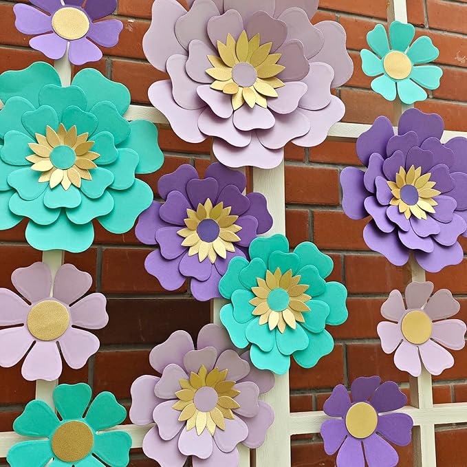 Teal Purple Paper Flower for Wall Turquoise Green Lavender Lilac Mermaid Birthday Party Wedding Bridal Baby Shower Party Decoration Pack of 12