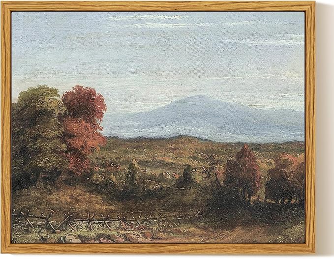 InSimSea Framed Canvas Print Art, Vintage Autumn Landscape Painting, Rustic Farmhouse Cottage Decor for Hallway Wall Floating Shelf Desk Vanity Fireplace,10x8 in,Warm Earth Tones