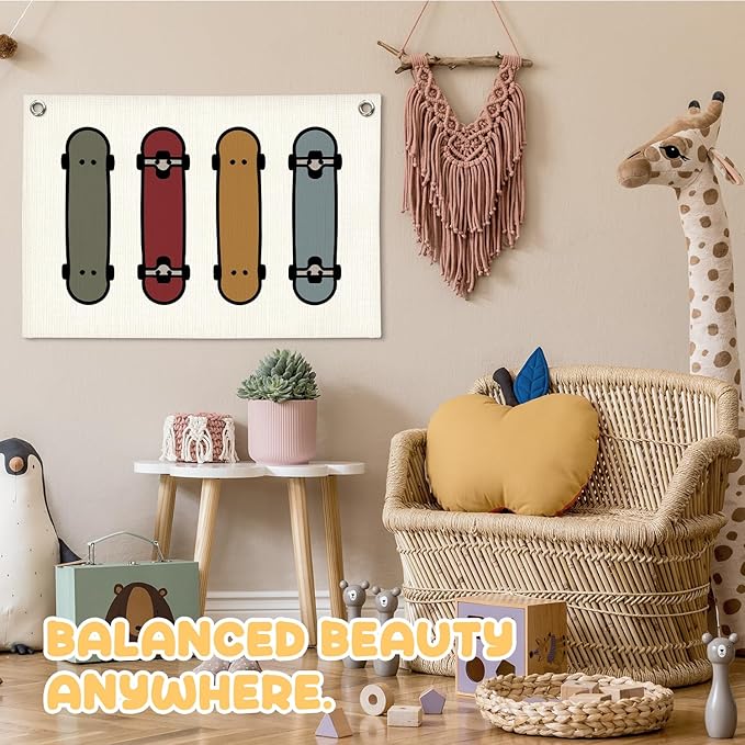 Boys Room Decor, Skateboard Sports Nursery Wall Hanging Canvas Banner Prints, Colorful Skateboard Wall Art Decor for Kids Boys Nursery Toddler Room Bedroom Playroom, 30x20 Inch