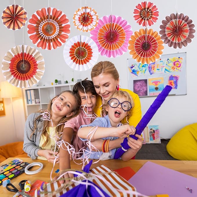 Outus Flower Hanging Decorations Fall Paper Fans Classroom Ceiling Wall Decor Colorful Bloom Paper Fan for Wedding Birthday Birthday Party Supplies(9 Pcs,Spring Daisy)