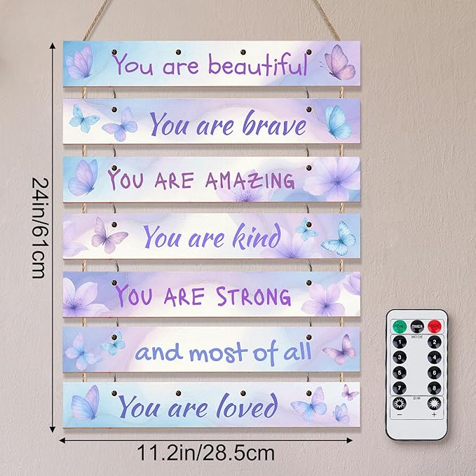 FIOBEE Girls Room Décor for Teen Girls Boys with LED Light Wall Decor for Bedroom Motivational Inspirational Wall Art Girl Room Decoration for Kids Studyroom, 8 Kinds of Lights, Blue Purple Butterfly