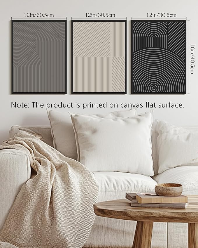 Drsoum Minimalist Abstract Wall Art Framed Modern Boho Neutral Line Wall Decor Mid Century Geometric Artwork Bedroom Living Room 12x16in Black Framed