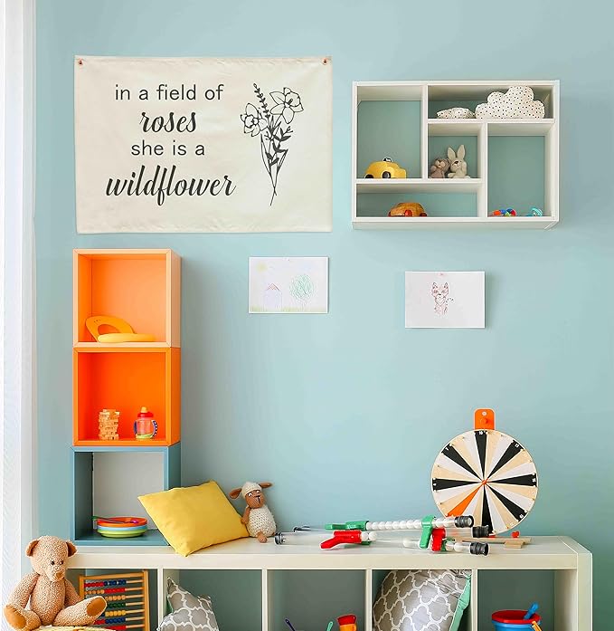 Rectangular Nursery Canvas Banner Wall Decor for Nursery Bedroom Reading Room Playroom Decor,Poster Flag Sign Art for Baby Boy Girl Kids,Baby Shower Birthday Christmas Gift-In a Field of Roses