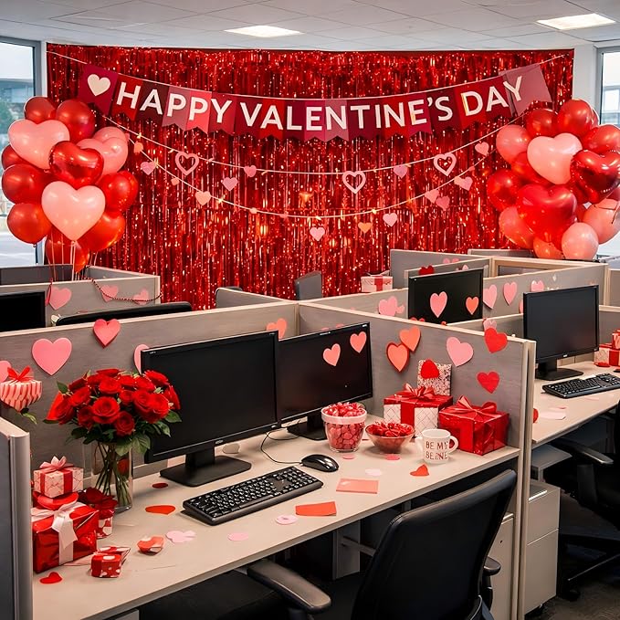 Red Party Streamers Decorations 3 Pack 3.2 x 8.2 ft Shiny Fringe Curtain for Birthday Party Decor, Red Streamers Backdrop, Valentines Day Decorations (Pure Red)