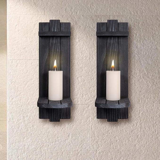 Sconces Wall Decor Set of 2, Wall Candle Holder Rustic Home Decor, Farmhouse Wall Art Floating Candle Sconces Shelf Grey Wall Decorations for Living Room, Dining Room, Bedroom, Bathroom