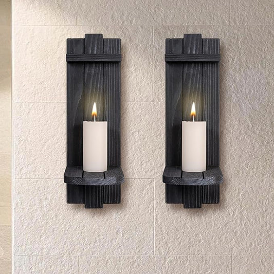 Sconces Wall Decor Set of 2, Wall Candle Holder Rustic Home Decor, Farmhouse Wall Art Floating Candle Sconces Shelf Grey Wall Decorations for Living Room, Dining Room, Bedroom, Bathroom
