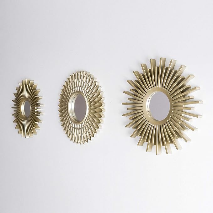 BONNYCO Gold Mirrors for Wall Pack of 3, Round Wall Mirrors Bedroom Room and Home Decor. Espejos Decorativos de Pared Sala Dormitorio, Modern Minimalist Decor Vintage, Chic. Gifts for Women Mums