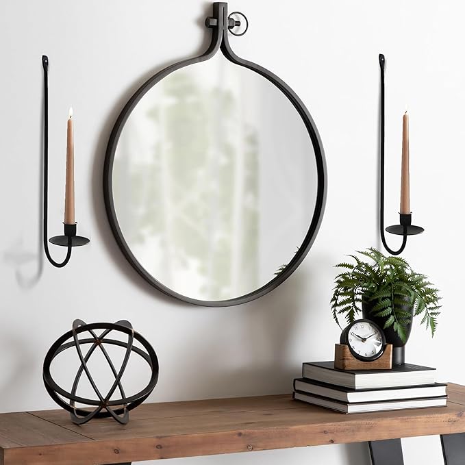 Metal Wall Candle Sconce Holder Set of 2 Wall Mount Candle Holders Modern Wall Candle Sconces Hanging for Living Room Farmhouse Fireplace Wedding 16.5"×5"×3" (Black)
