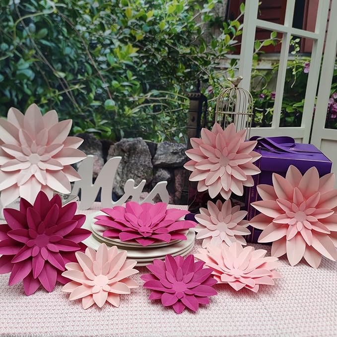 3D Paper Flower for Wall Wedding Backdrop Bridal Shower Party Centerpieces Home Wall Decor Pack of 9 (Pink)