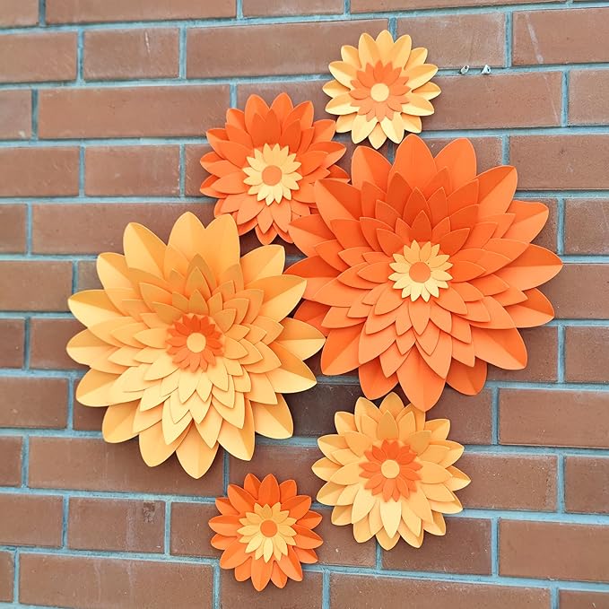 Orange Paper Flower for Fall Autumn Thanksgiving Anniversary Birthday Orange Wedding Party Backdrop Nursery Wall Home Decor Pack of 6