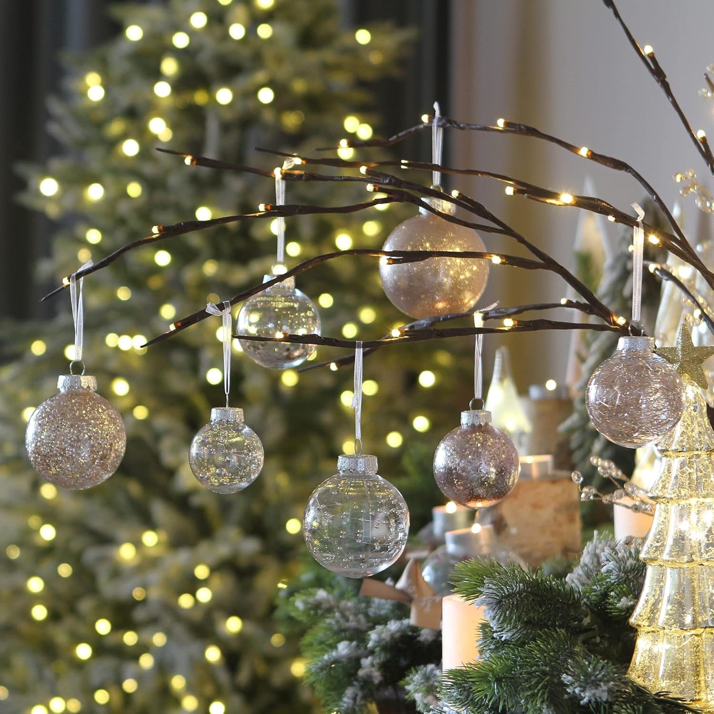 Sea Team Shatterproof Clear Plastic Christmas Ball Ornaments Decorative Xmas Balls Baubles Set with Stuffed Delicate Decorations (100mm/3.94 inch 16-Pack, Rose Gold)