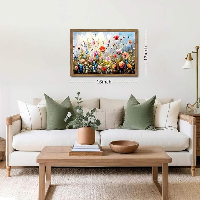 Framed Nature Floral Canvas Wall Art for Living Room - Colorful Flowers Botanical Wall Decor, Floral Market Watercolour Pictures Prints for Bedroom Bathroom Home Decor 12x16 inch