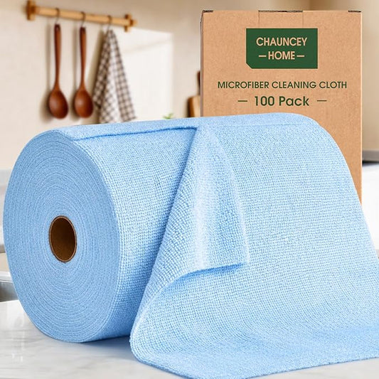 Microfiber Cleaning Cloth Roll - 100 Pack Tear Away Microfiber Paper Towels, Reusable, Washable, Scratch-Free, Kitchen Towels for Car, Home, Kitchen, Glass, Dishes (Blue)