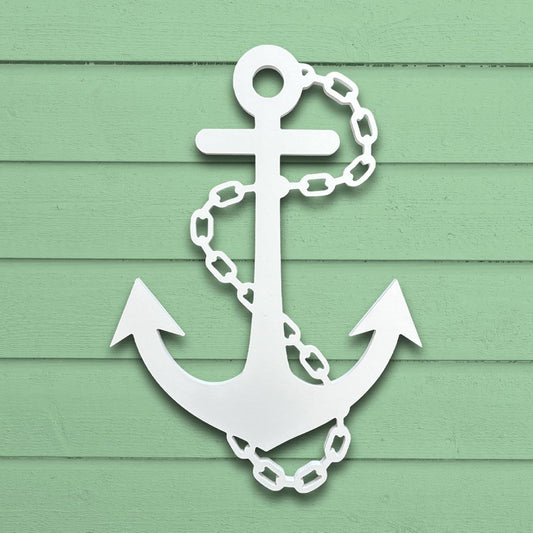 Outdoor Anchor Wall Decor, Nautical Beach House Sign, Weatherproof PVC Anchor with Chain, Ocean Marine Art for Indoor Outdoor Use 3 Foot