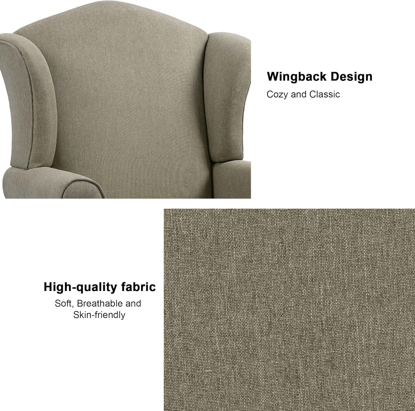 Accent Chair, High Back Upholstered Armchair with High Resilience Sponge & Wood Legs, Mid-Century Modern Comfy Single Sofa Reading Chairs for Living Room, Bedroom (Light Camel, Set of 1)