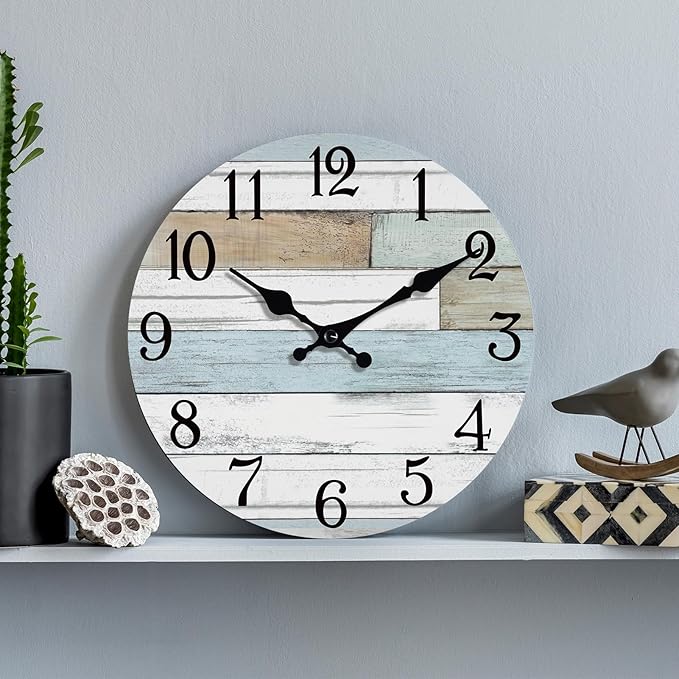 Wall Clock Battery Operated 14 Inch Large Silent Non Ticking Coastal Design Country Rustic Retro Decorative for Bathroom Kitchen Living Room Bedroom