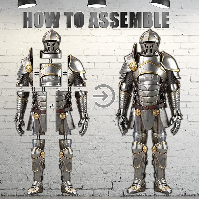 15 Pieces Medieval Party Decorations 6 Feet Jointed Suit of Armor Knight Cut Out Torch Props Medieval Shield Photo Prop for Castle Knight Renaissance Christmas Birthday Wall Decor Supplies Favors