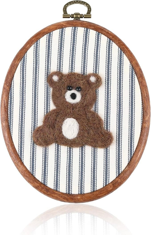Chunful Felted Nursery Wall Decor Cute Wall Art Decorative Artwork for Nursery Themes Bathroom Living Room Classroom Home Decoration (Blue Striped Bear)