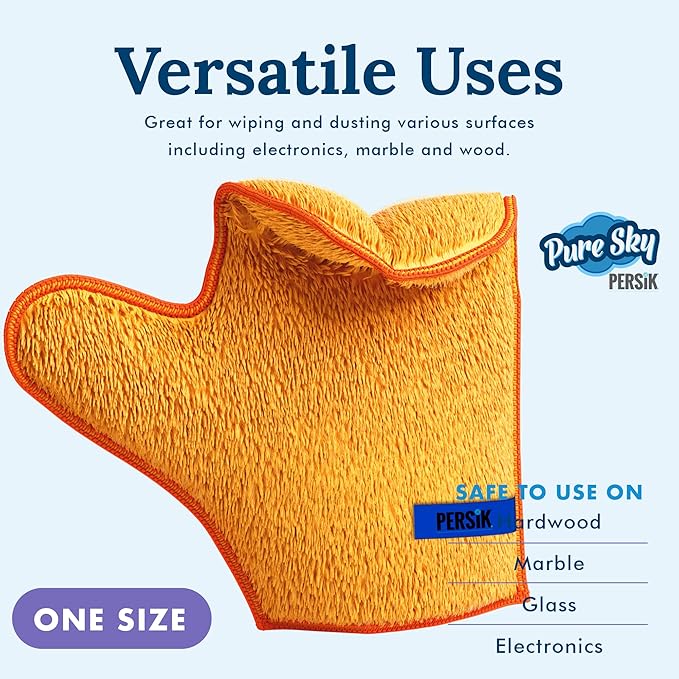 persik Pure-Sky Microfiber Glove Dusting Mitt - Just Add Water No Detergents Needed - Ultra Microfiber Cleaning Cloth Glove - Use for Cleaning Furniture, Home - 2 Pack