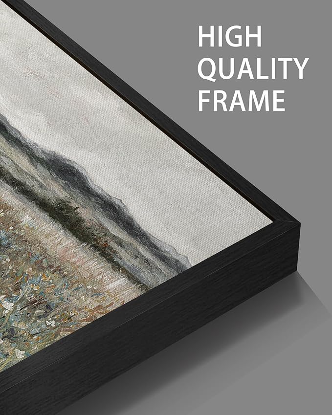 SHENIFY Vintage Landscape Framed Wall Art Meadow Flowers Farmhouse Decor Retro Classic Painting for Hallway Bedroom Living Room Dining Room - 20x40in Black Framed