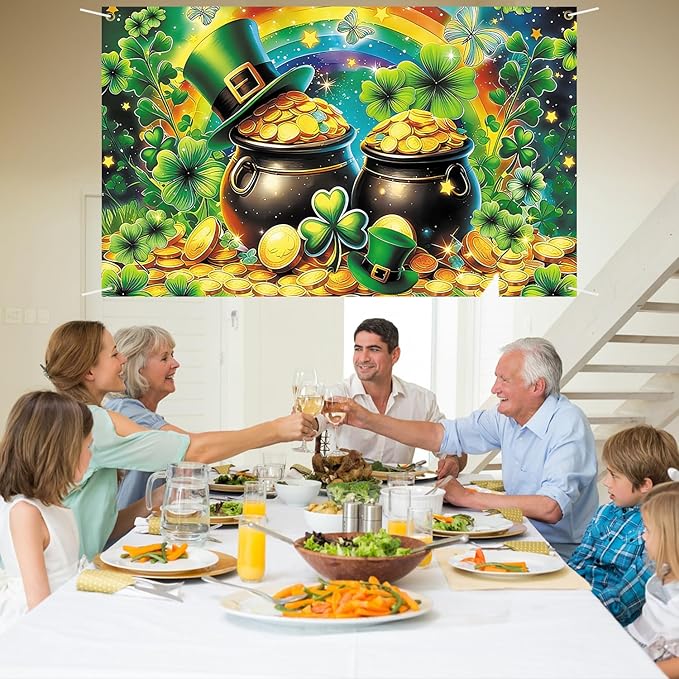 St Patricks Day Banner Backdrop 71"x43" St Patrick's Day Decorations Shamrocks Happy St. Patrick's Day Holiday Backdrop Wall Decor Bulletin Board for Indoor Outdoor Party