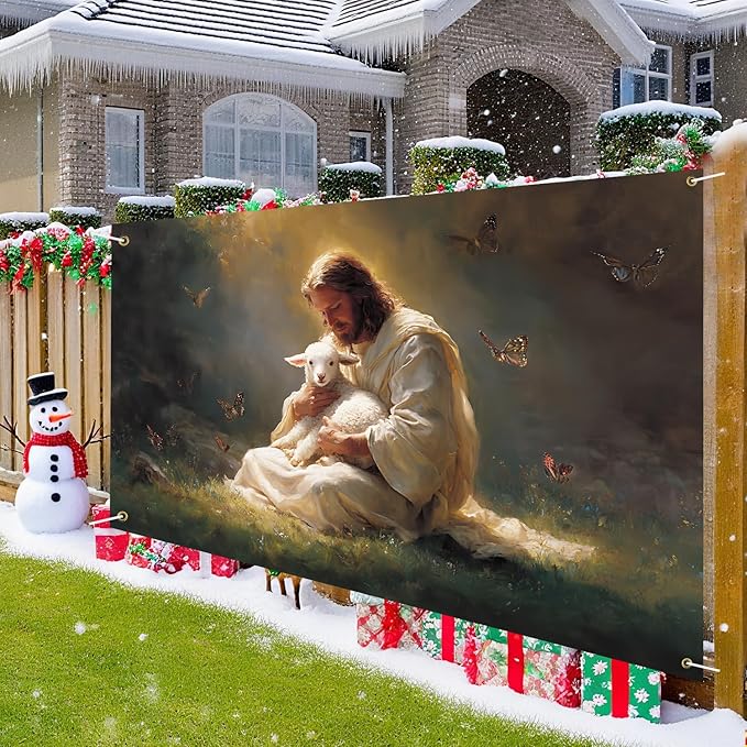 Jesus Lamb Backdrop 71x43Inch Christmas Banner Nativity Xmas Decorations Party Decor Christmas Photo Backdrop
