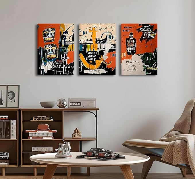 Framed 3pcs Modern Colorful Graffiti Wall Art Street Canvas Prints Posters Modern Abstract Paintings Wall Decor for Urban Home Living Room Bedroom Bathroom Office Home Decoration