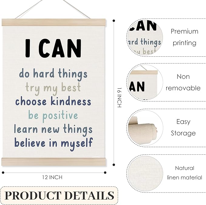 Koesus Inspirational Classroom Blue Wall Art Poster Hanger Frame 12x16 Inch Set of 3, Positive Affirmations for Kids, Motivational Canvas Pictures Prints Framed Wall Decor for Classroom Kids Room