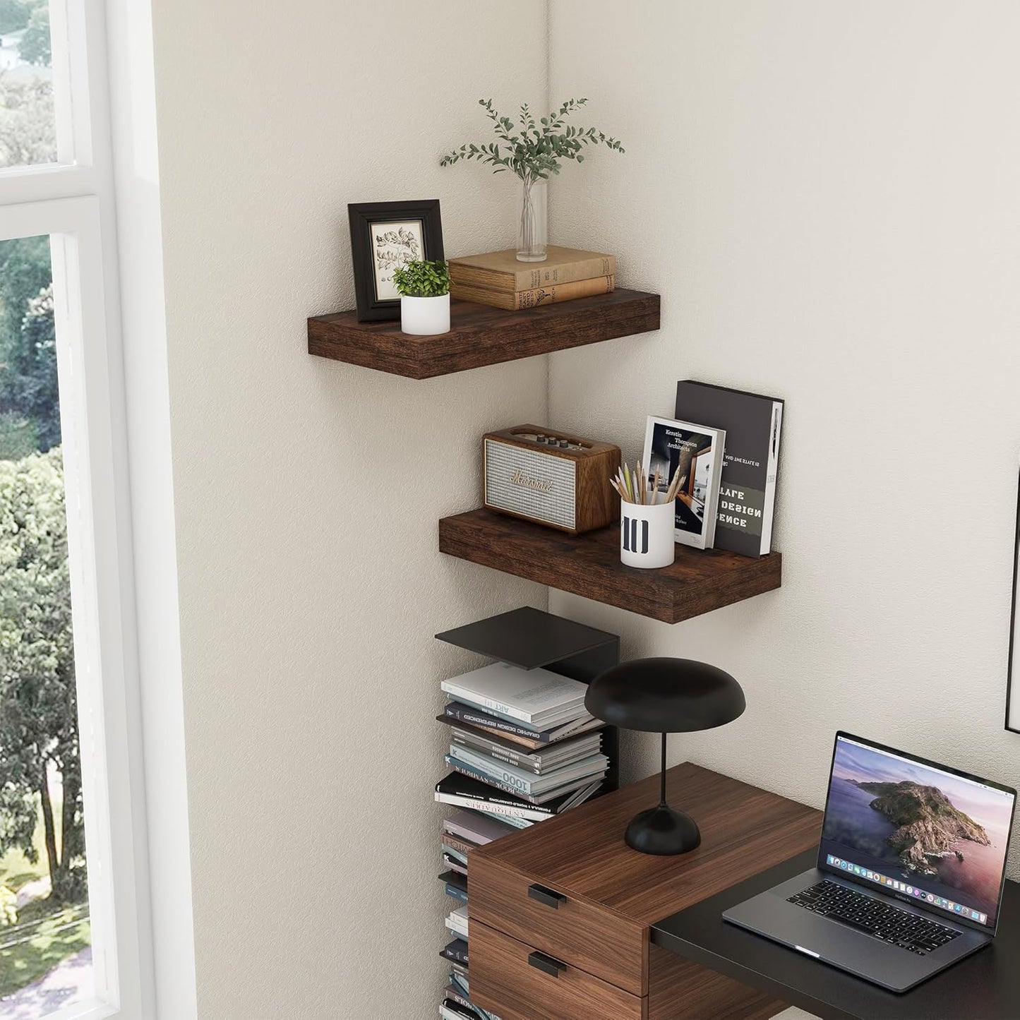 Deep Floating Shelves, 12 Inch Deep Rustic Floating Shelves Set of 2, 24 Inch Large Wall Mounted Wood Shelves for Books Laundry Room Living Room Bedroom Kitchen Home Office - Rustic Brown