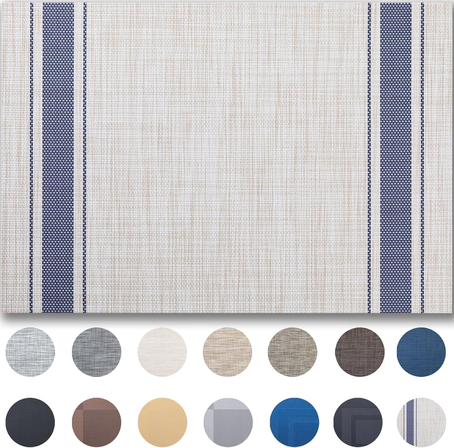 Placemats Set of 12 - Easy Clean Woven Vinyl Placemats for Dining Table, Indoor/Outdoor Place Mats, Washable PVC Table Mats（Blue Skyline）