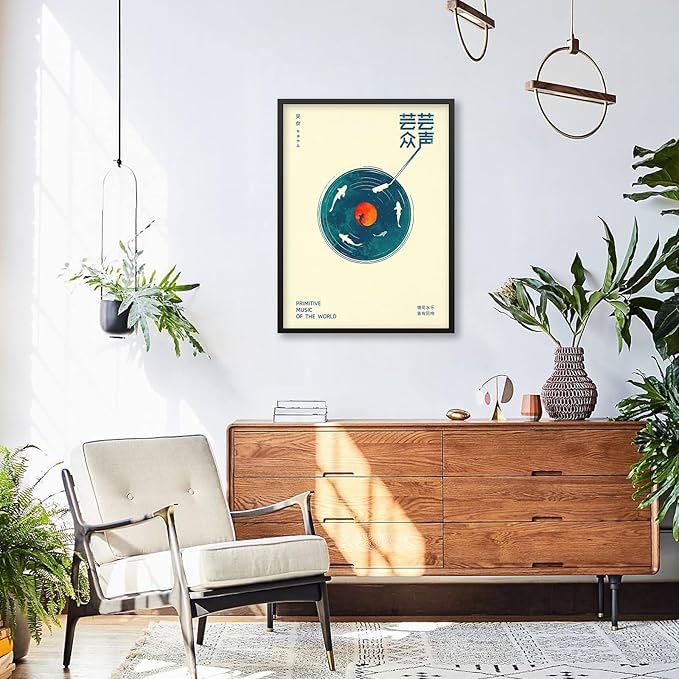 Japanese Wall Art - Retro Japanese Music Poster - Japanese Music Picture Prints Modern Ukiyo-e Decor Poster for Japanese Home Bedroom Decorations Artwork16x24in Black Framed
