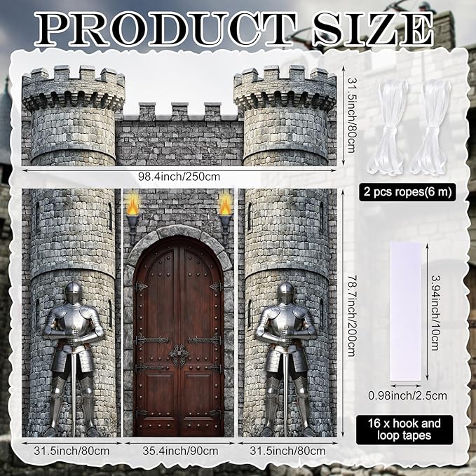 4 Pcs Medieval Door Decorations Set Knight Castle Door Covers Stone Tower Castle Hanging Banners for Medieval Knight Theme Classroom Office Home Party Photography Photo Background Decoration